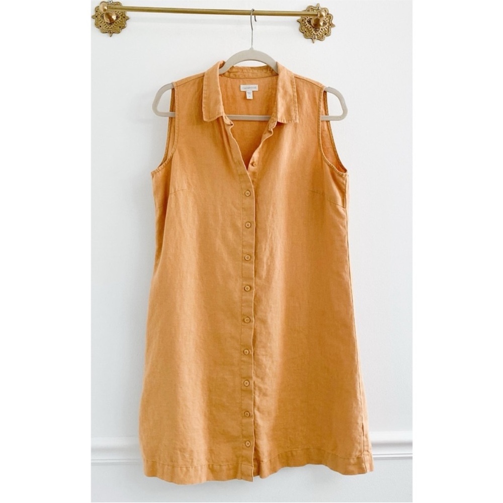 Garnet Hill 100% linen sleeveless button down shirt dress